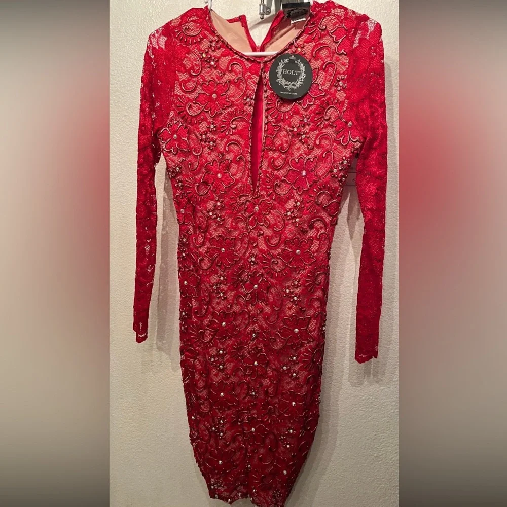 Holt Miami Maison De Luxe Hand Painted Red Mini Dress - Picture 2 of 5